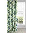 Zasłona biało, zielona w palmowe liście, zaciemniająca 140x250 cm przelotka - HANNA