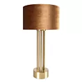 Lampa stołowa brązowo, złota PERI o minimalistycznej podstawie i welwetowym abażurem