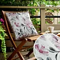 Poszewka na poduszkę 45x45 cm z tkaniny wodoodpornej biało, różowa idealna na taras oraz balkon zdobiona nadrukiem kwiatów i frędzli GARDEN