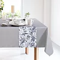 Komplet obrus z bieżnikiem jasnoszaro, biały 140x300 cm ANITA 3 zdobiony subtelnym wzorem roślinnym
