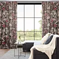 Zasłona welwetowa szarobeżowo, różowa z botanicznym wzorem i efektem 3D 140x270 cm taśma /szelki - GLORY