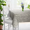 Obrus szyty popielato złoty z tkaniny o grubym, naturalnym splocie z delikatnym połyskiem