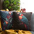 Poszewka na poduszkę 45x45 cm welwetowa, czarno niebieska, dwustronna z motywem papugi VELEVT 136 Eurofirany Premium