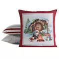 Poszewka na poduszkę 45x45 cm bawełniana, gobelinowa czerwono, naturalna z motywem świątecznym XMAS
