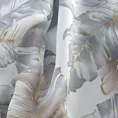 Zasłona biało, srebrna zaciemniająca zdobiona nadrukiem liści z szampańskim wykończeniem 140x250 cm przelotki - LAYLA3