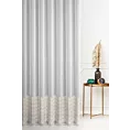 Firana szyta na taśmie 5 cm biało złota z matowej tkaniny z szerokim pasem haftowanym we wzór geometryczny, wykończona obciążnikiem