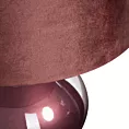 Lampa stołowa do pokoju bordowa BETH na kulistej podstawie łączącej perłowe szkło i metal z welwetowym abażurem