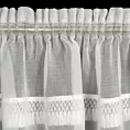 Firana biała z etaminy zdobiona subtelnym pasem frędzli w stylu eko 140x270 cm taśma KIRA 1