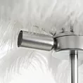 Lampa stojąca do salonu srebrno, biała FERI na metalowej podstawie z niezwykle efektownym abażurem z naturalnych strusich piór