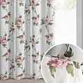 Zasłona biało, różowa z etaminy zdobiona nadrukiem pnących kwiatów 135x250 cm przelotki - RUTH