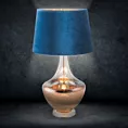 Lampa stołowa KATHY ze szklaną podstawą i granatowym abażurem z błyszczącego welwetu