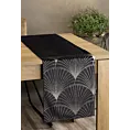 Bieżnik na stół czarno, złoty 35x180 cm welwetowy BLINK 14 z dużym wzorem wachlarzy w stylu art deco