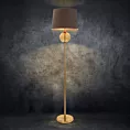 Lampa stojąca do pokoju ciemnobrązowo, złota LEONA z matowym abażurem o widocznym splocie