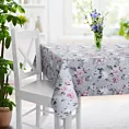 Obrus szyty szary tkanina z bawełną drukowana w kwiatowy wzór