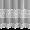 Firana szyta na flexach biała z tkaniny typu ADEN zdobionej haftem tworzącym dwa poziome pasy