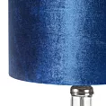 Lampa stołowa do pokoju granatowa KIM na podstawie z przezroczystego szkła z granatowym abażurem z lśniącego welwetu