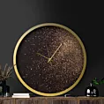 Dekoracyjny zegar ścienny w stylu nowoczesnym zdobiony złotym brokatem