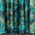 Zasłona welwetowa czarno, zielona ze wzorem egzotycznych liści 140x270 cm taśma - DAVOS