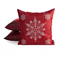Poszewka na poduszkę świąteczna 45x45 cm czerwono, srebrna przetykana błyszczącą nicią i haftem śnieżynek