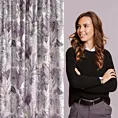 Zasłona welwetowa biało, fioletowa ze wzorem egzotycznych liści 140x270 cm taśma - DAVOS 2