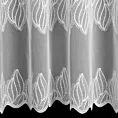Firana szyta na taśmie fala biała z matowej tkaniny z efektem deszczyku zdobionej haftem w formie poziomych pasów