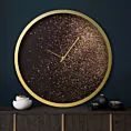 Dekoracyjny zegar ścienny w stylu nowoczesnym zdobiony złotym brokatem