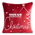 Poszewka na poduszkę 45x45 cm welwetowa, czerwono biała zdobiona nadrukiem świątecznym RUBI
