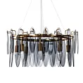 Lampa wisząca do salonu transparentno, grafitowa MARLA ze szklanymi zawieszkami z dymionego szkła, z regulacją wysokości
