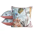 Poszewka na poduszkę dwustronna 60x60 cm welwetowa kolor jasnoniebieski, beżowy z kwiatowym nadrukiem i wypustką na brzegach ARLETA Eurofirany Premium