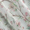 Tkanina firanowa matowa etamina z nadrukiem kwitnących gałązek jabłoni, wykończona obciążnikiem