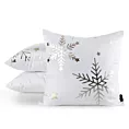 Poszewka na poduszkę świąteczna 45x45 cm welwetowa biała zdobiona nadrukiem szampańskich śnieżynek