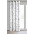 Zasłona srebrno, stalowa zdobiona nadrukiem kwiatów 140x250 cm przelotka - SIENNA
