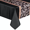 Komplet obrus z bieżnikiem czarno, beżowy 140x180 cm ANITA 1 zdobiony subtelnym wzorem roślinnym
