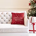 Poszewka na poduszkę 45x45 cm welwetowa czerwono, biała zdobiona świątecznym nadrukiem