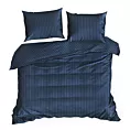 Pościel 160x200 cm satyna bawełniana kolor granatowy w drobne prążki VERA