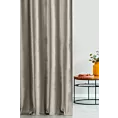 Zasłona szyta na taśmie 5 cm ciemnobeżowa z tkaniny welwetowej w pionowe prążki, wykończona obciążnikiem
