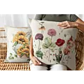 Poszewka na poduszkę 45x45 cm bawełniana, gobelinowa kolor szarobeżowy, czerwony z kwiatowym motywem GOB