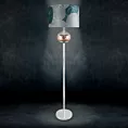 Lampa stojąca do salonu szałwiowo, miedziana SALVIA na metalowej podstawie z szklaną kula z efektem ombre z welwetowym abażurem LIMITED COLLECTION