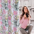 Zasłona miętowo, różowa ze wzorem kwiatów NYDIA 140x250 cm przelotka - NYDIA