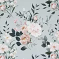 Pościel 140x200 cm bawełna ranforce kolor szary, stalowy z motywem kwiatów ROSITA