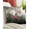 Poszewka na poduszkę 45x45 cm welwetowa, zielono czerwona zdobiona nadrukiem kwiatów i elegancką lamówką VELVET 106