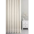 Firana szyta na taśmie 5 cm jasnobeżowa z gładkiej, miękkiej etaminy z delikatnie zarysowanym wzorem w prążki, wykończona obciążnikiem