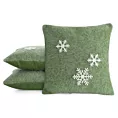 Poszewka na poduszkę 40x40 cm świąteczna z filcu i zielono biała zdobiona aplikacją w śnieżynki