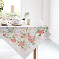 Obrus naturalno, różowy 140x260 cm SUMMER 12 zdobiony nadrukiem letnich kwiatów