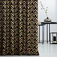 Zasłona szyta na taśmie 5 cm czarno złota z szenilowej tkaniny w geometryczny wzór przetykany błyszczącą nicią