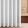 Firana szyta na taśmie fala biała z delikatnej etaminy, zdobionej pionowymi pasami z nici metalicznej, wykończona obciążnikiem