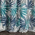 Zasłona biało, turkusowa we wzór liści 140x250 cm przelotka - ELINA - Design 91