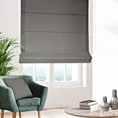 Roleta rzymska szarobeżowa ze strukturalnej tkaniny typu blackout, zaciemniająca w 100%