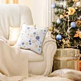 Poszewka na poduszkę 45x45 cm welwetowa kolor biały zdobiona nadrukiem ze śnieżynkami i wypustką na brzegach CAROL