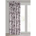 Zasłona welwetowa biało, fioletowa ze wzorem egzotycznych liści 140x270 cm taśma - DAVOS 2